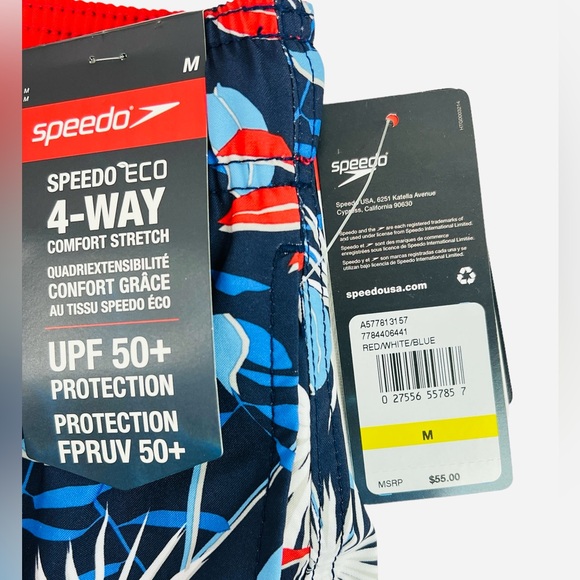 Speedo Men's Standard Swim Trunk Short Length Redondo Printed Blue/Red Size M - Picture 9 of 11